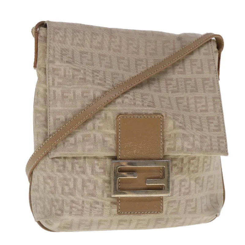 FENDI Zucchino Canvas Shoulder Bag Beige Gold  94453