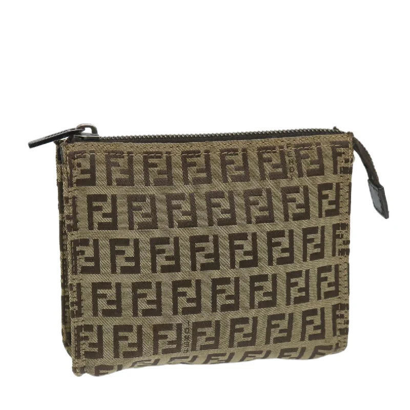 FENDI Zucchino Canvas Pouch Nylon Brown  58120