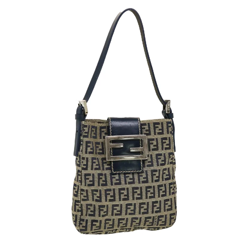 FENDI Zucchino Canvas Mamma Baguette Shoulder Bag Navy  43120