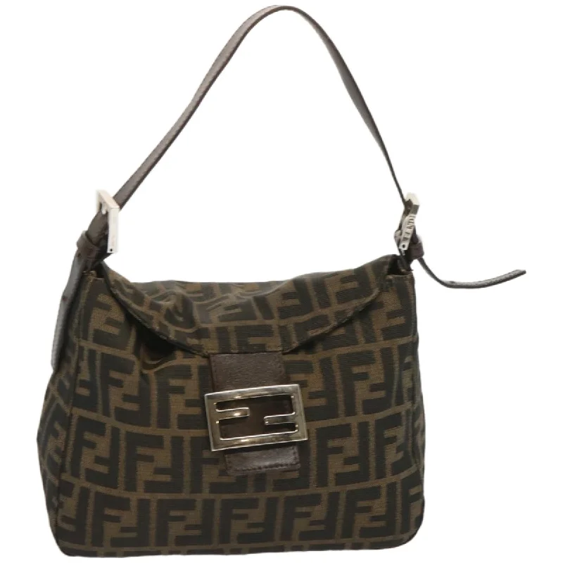 FENDI Zucchino Canvas Mamma Baguette Shoulder Bag Black Brown  ep3562