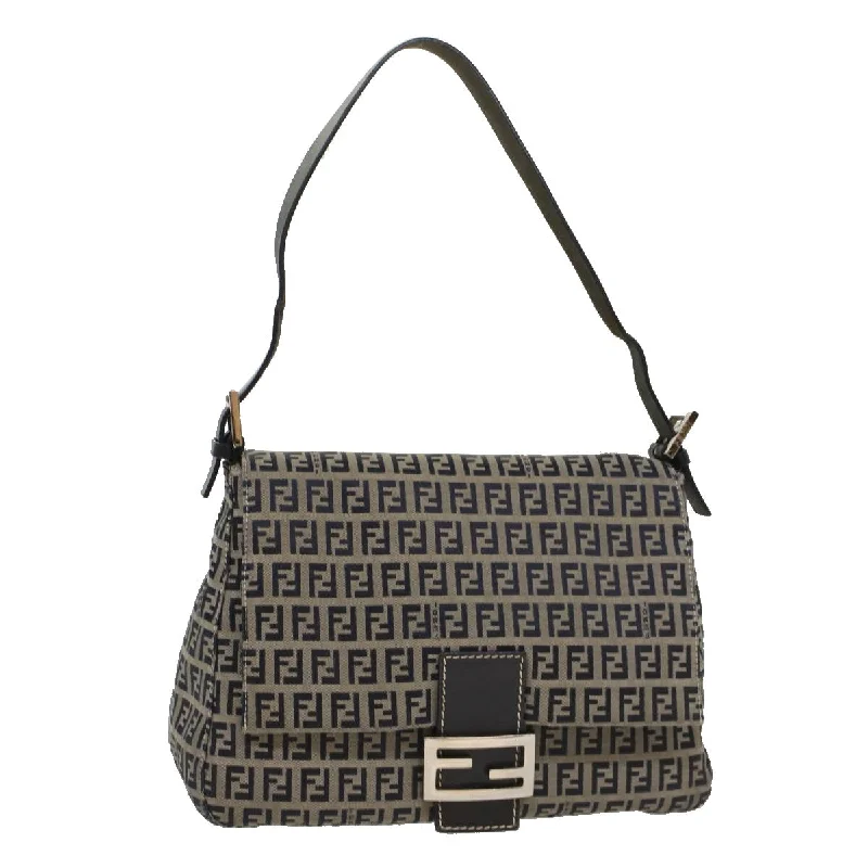 FENDI Zucchino Canvas Mamma Baguette Shoulder Bag Navy  yk8650