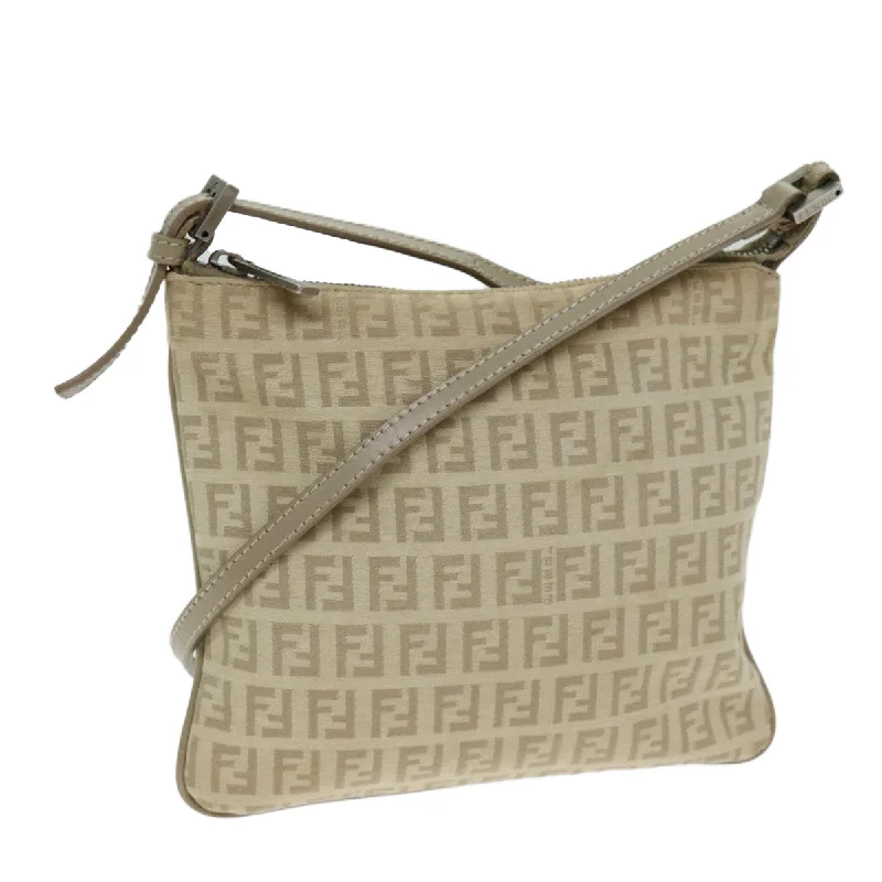 FENDI Zucchino Canvas Shoulder Bag Beige  fm3513