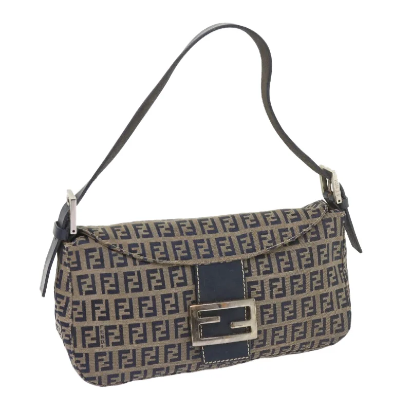 FENDI Zucchino Canvas Mamma Baguette Shoulder Bag Navy  56197