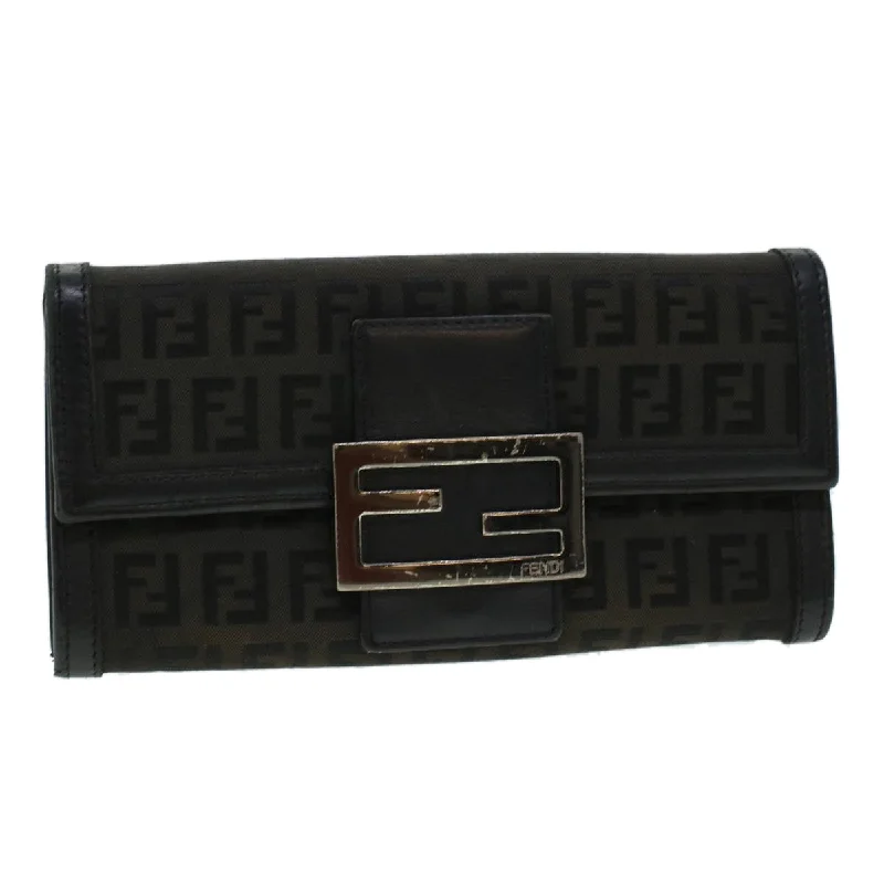 FENDI Zucchino Canvas Long Wallet Nylon Black  41768