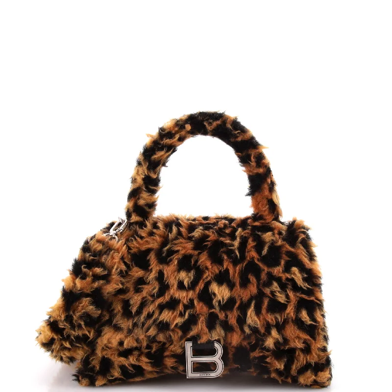 Fluffy Hourglass Top Handle Bag Printed Faux Fur Small