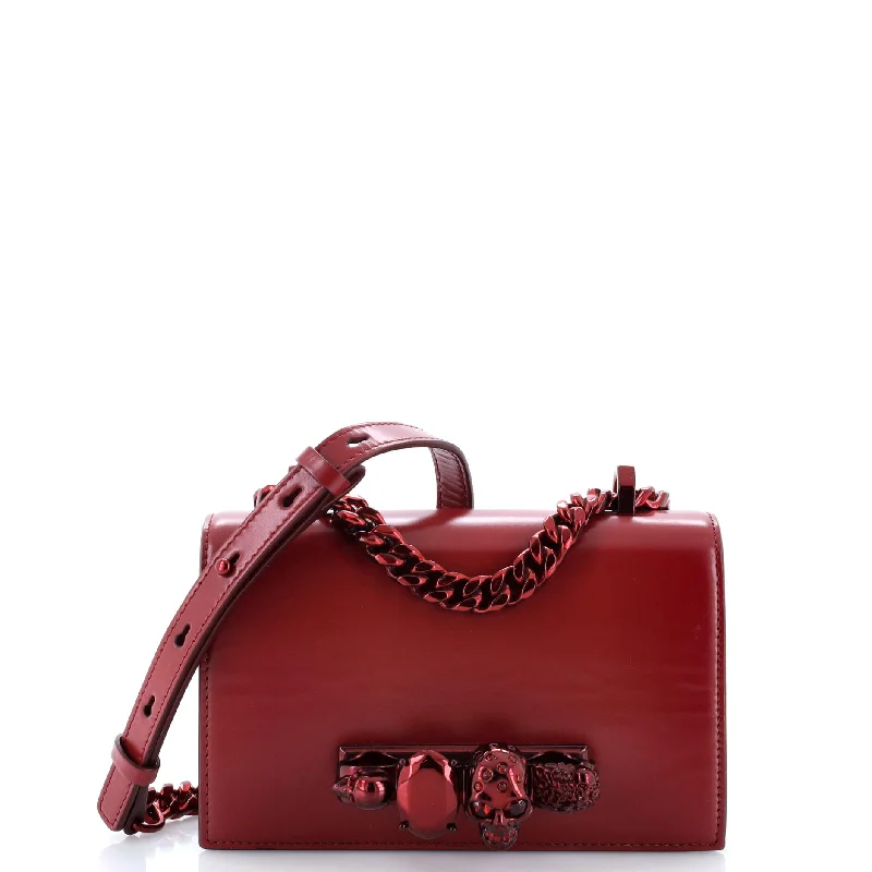 Jewelled Flap Satchel Leather Small