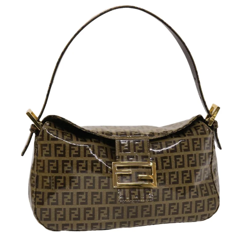 FENDI Zucchino Canvas Mamma Baguette Shoulder Bag Brown  yk7943