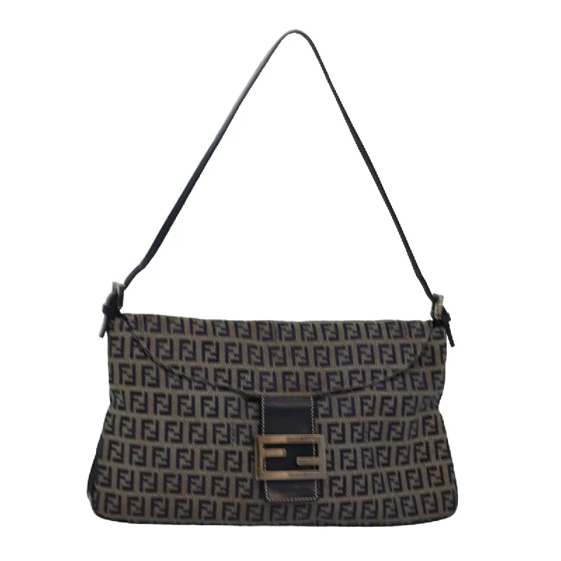 FENDI Zucchino Canvas Mamma Baguette Shoulder Bag Navy  83213