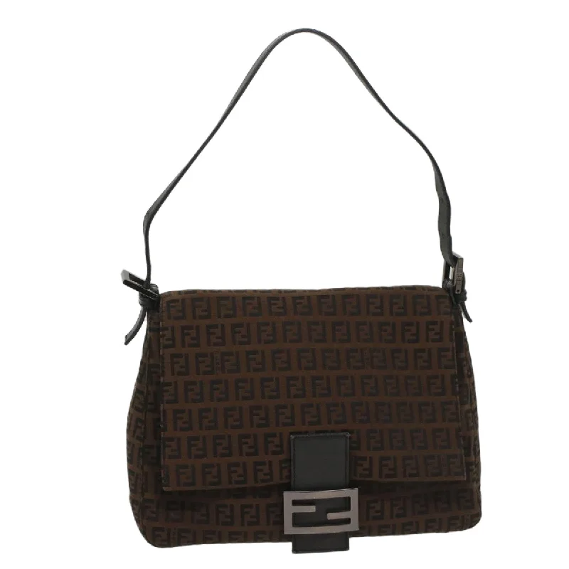 FENDI Zucchino Canvas Mamma Baguette Shoulder Bag Brown  yk8935