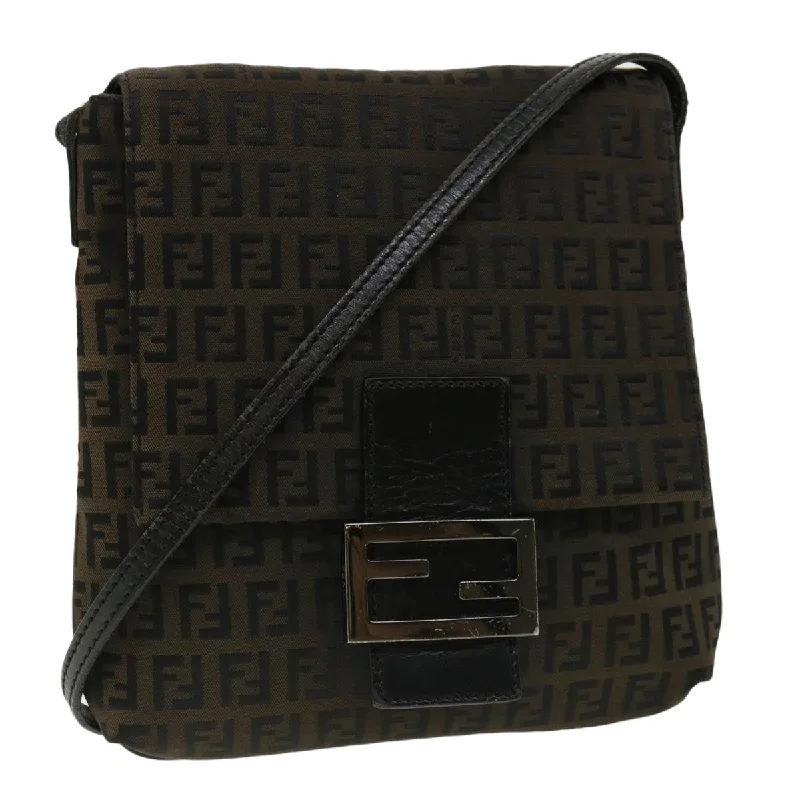 FENDI Zucchino Canvas Shoulder Bag Brown  rd2894