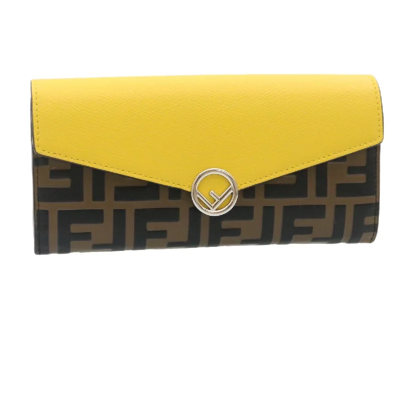 FENDI Zucca F is Continental Wallet Embossed Leather Yellow Brown  34531