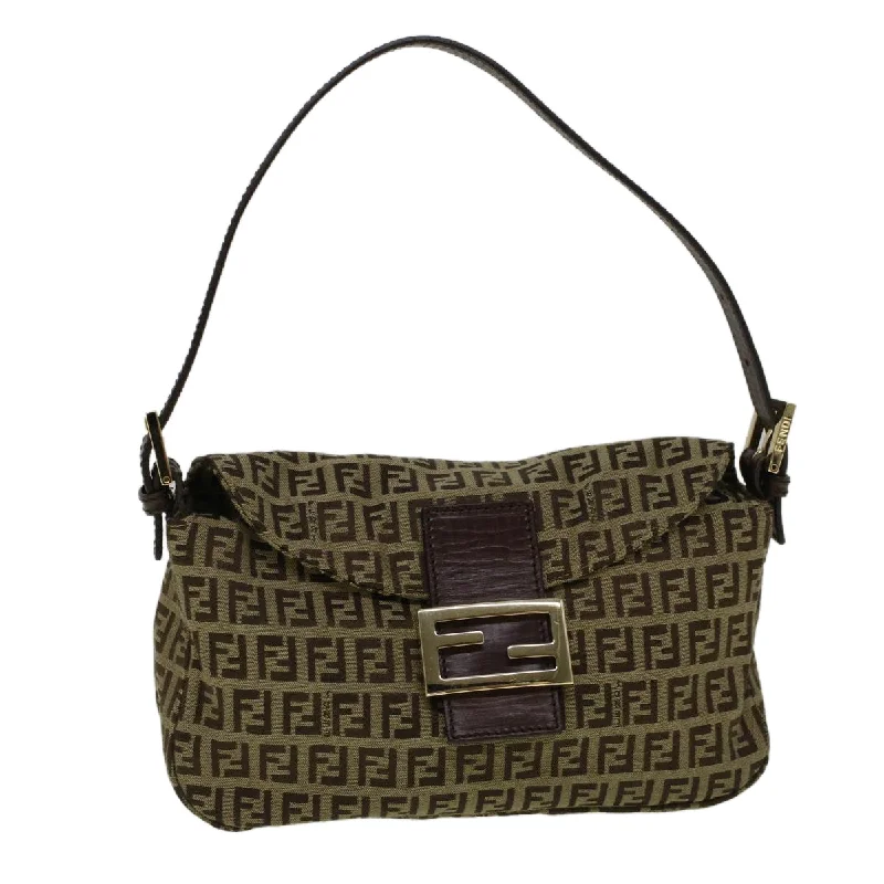 FENDI Zucchino Canvas Mamma Baguette Shoulder Bag Brown  57292