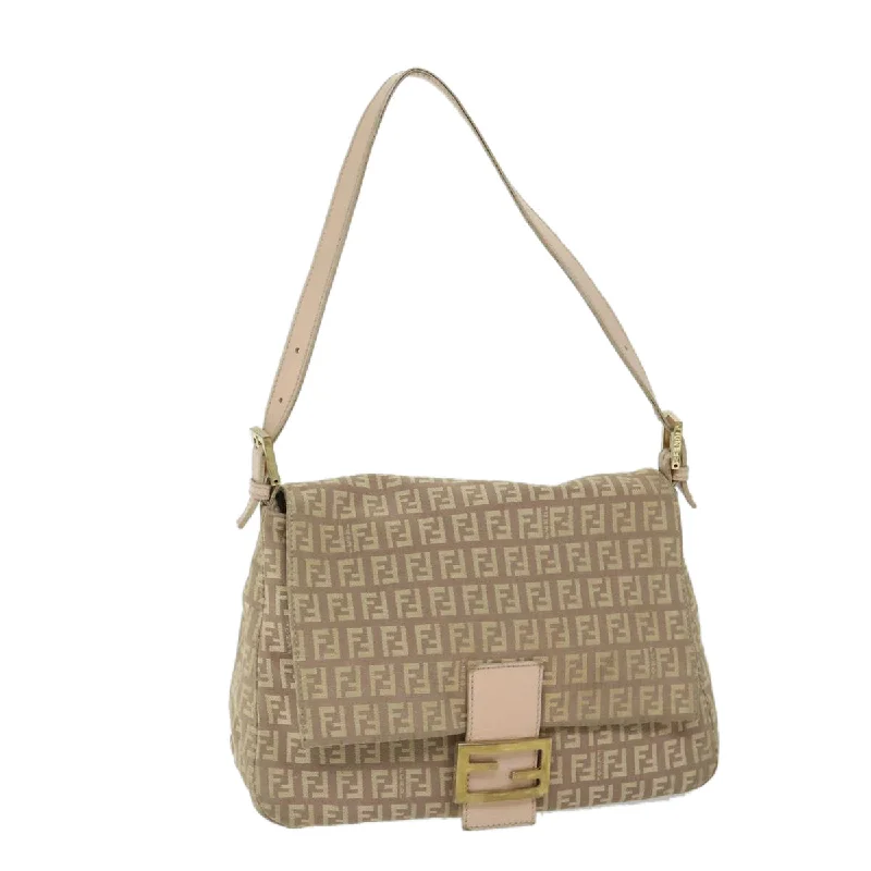 FENDI Zucchino Canvas Mamma Baguette Shoulder Bag Beige  68063