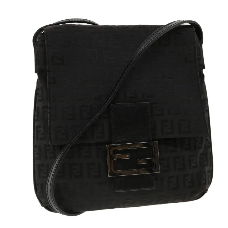 FENDI Zucchino Canvas Mamma Baguette Shoulder Bag Black  rd3006