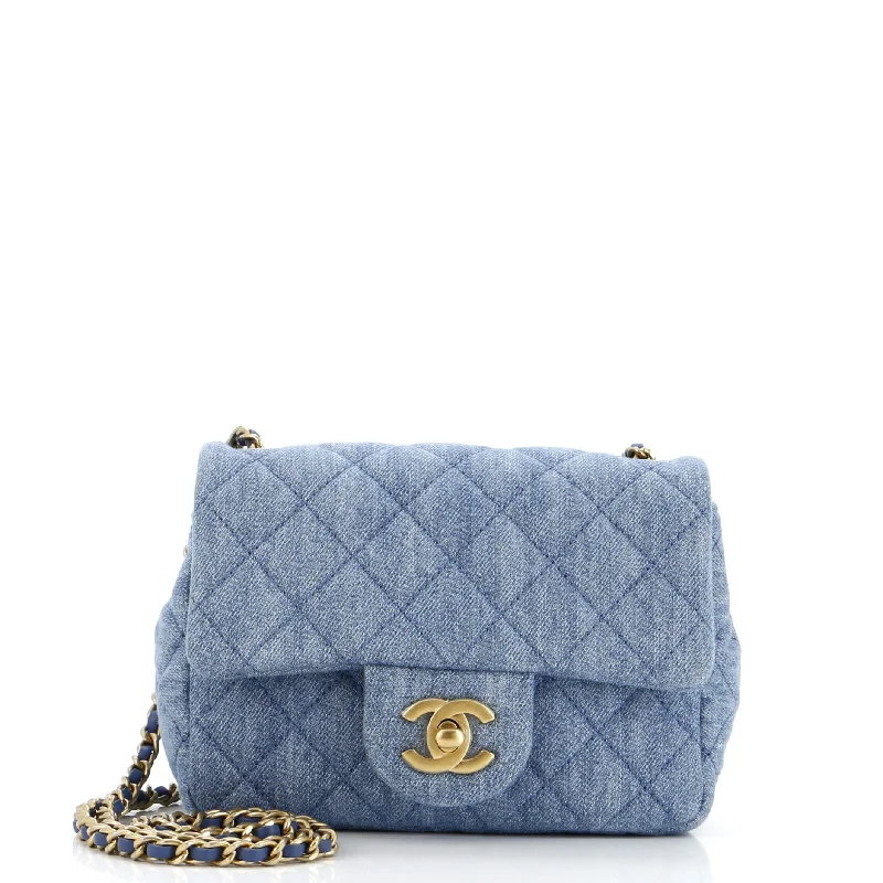 Pearl Crush Square Flap Bag Quilted Denim Mini