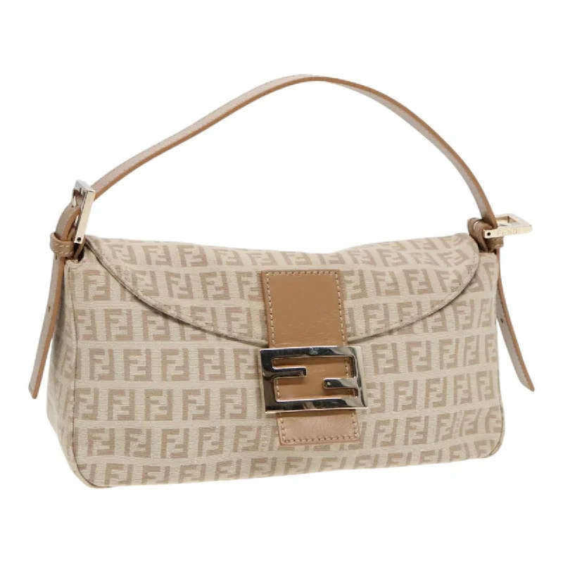 FENDI Zucchino Canvas Mamma Baguette Shoulder Bag Beige Gold  yk15046A