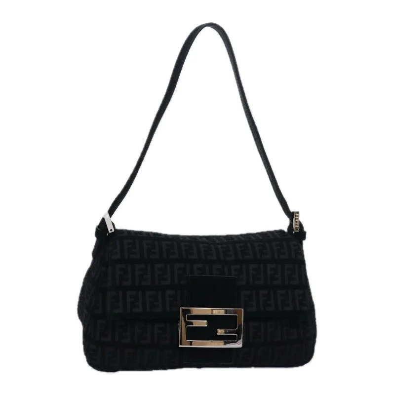 FENDI Zucchino Canvas Mini Mamma Baguette Shoulder Bag Black  am6553A