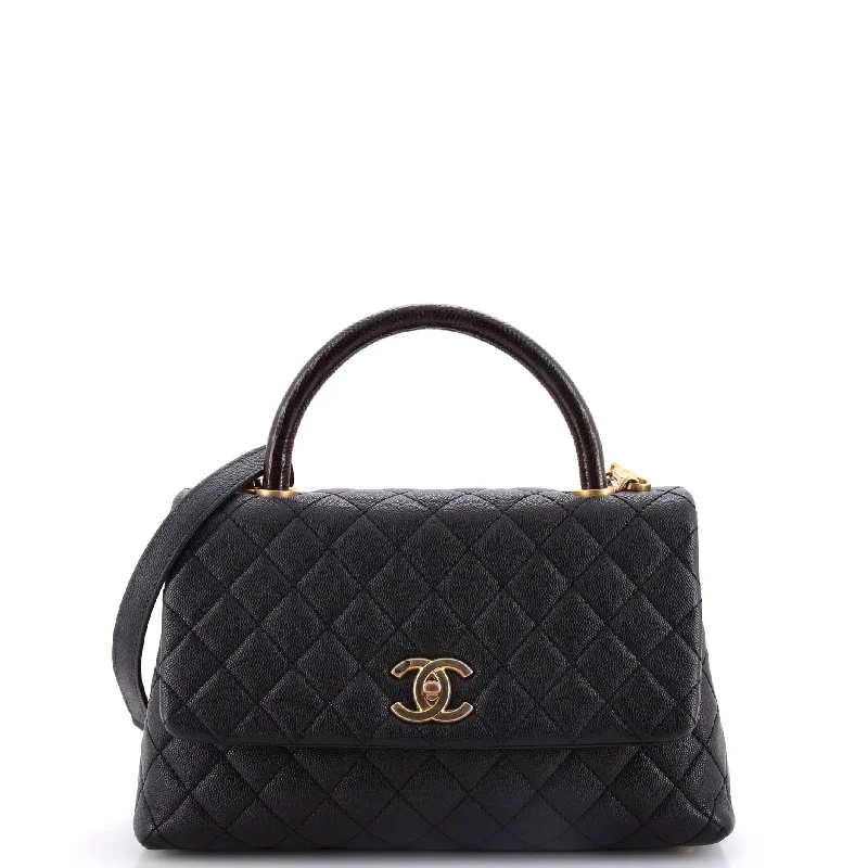 Coco Top Handle Bag Quilted Caviar Small