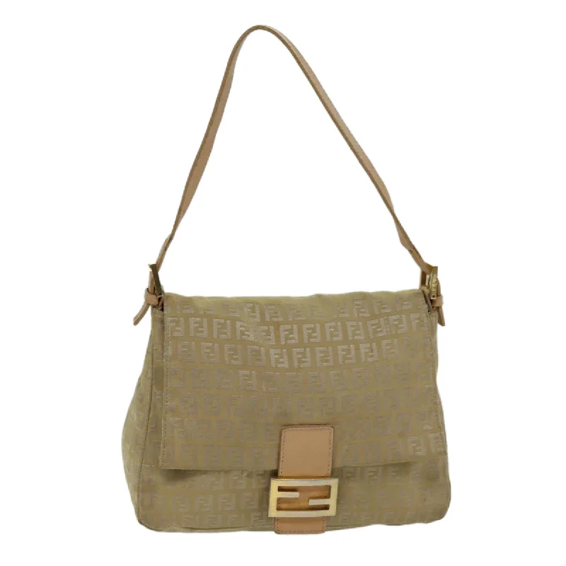 FENDI Zucchino Canvas Mamma Baguette Shoulder Bag Beige  fm3459