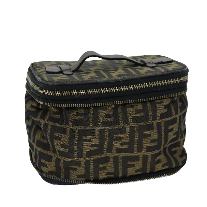 FENDI Zucca Canvas Vanity Cosmetic Pouch Brown Black  bs14490