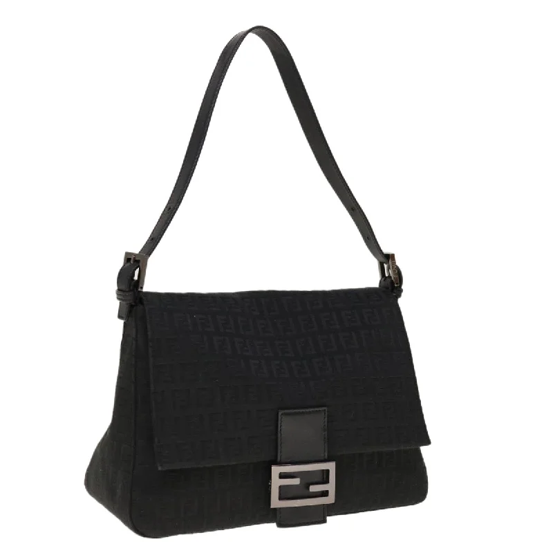 FENDI Zucchino Canvas Mamma Baguette Shoulder Bag Black  yk10291