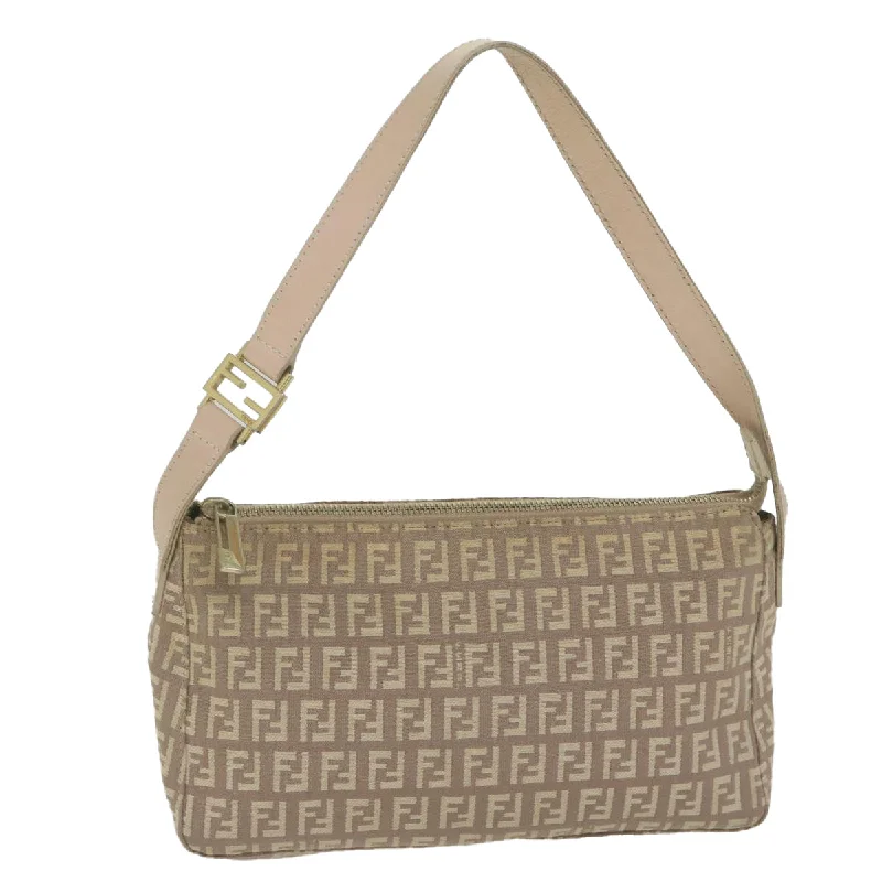 FENDI Zucchino Canvas Shoulder Bag Beige  65408