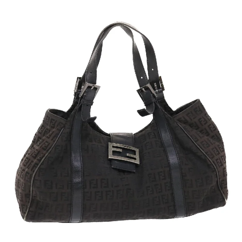 FENDI Zucchino Canvas Mamma Baguette Shoulder Bag Nylon Black  50423