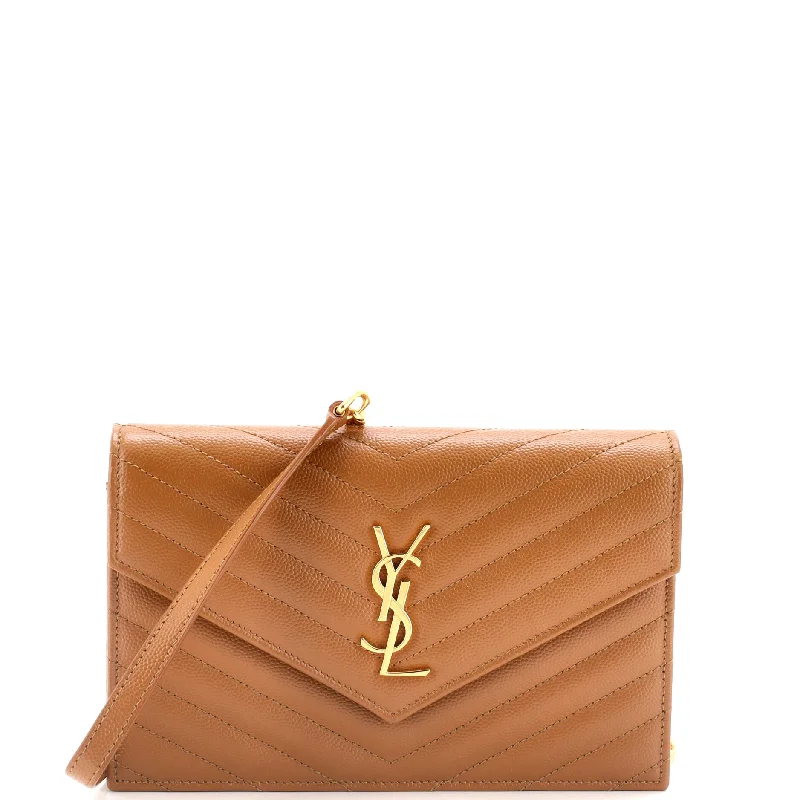 Classic Monogram Wallet on Chain Matelasse Chevron Leather Small