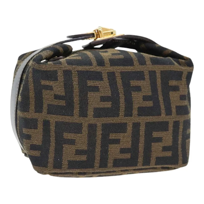 FENDI Zucca Canvas Vanity Hand Bag Brown Black gold  89433