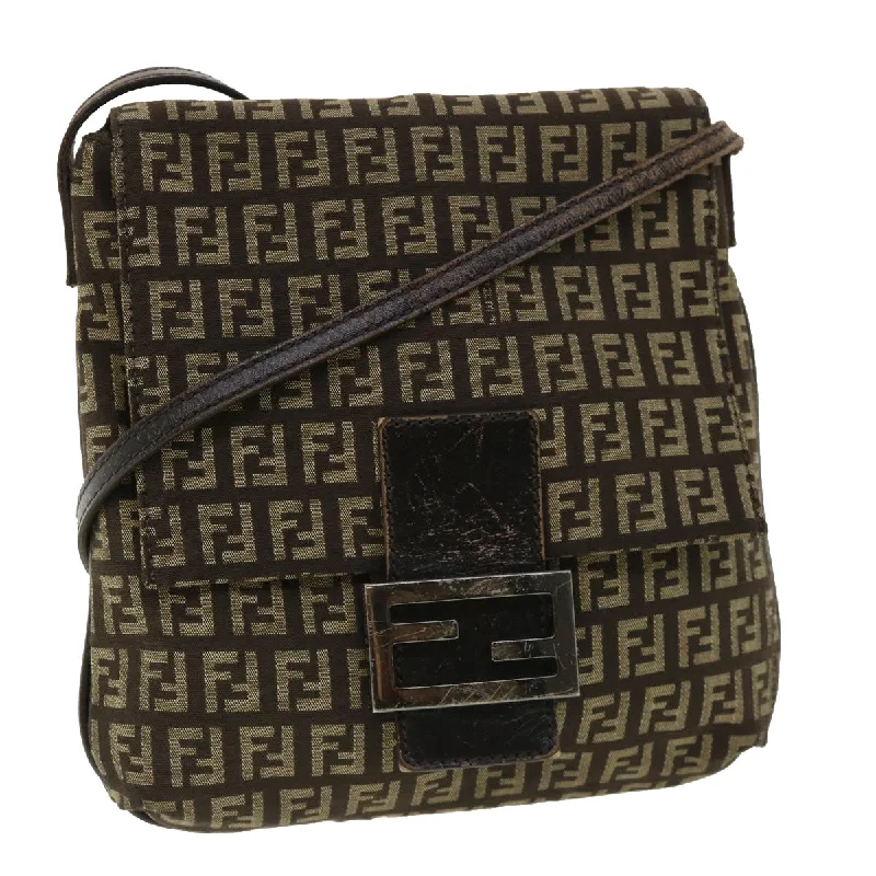 FENDI Zucchino Canvas Shoulder Bag Brown  rd3817