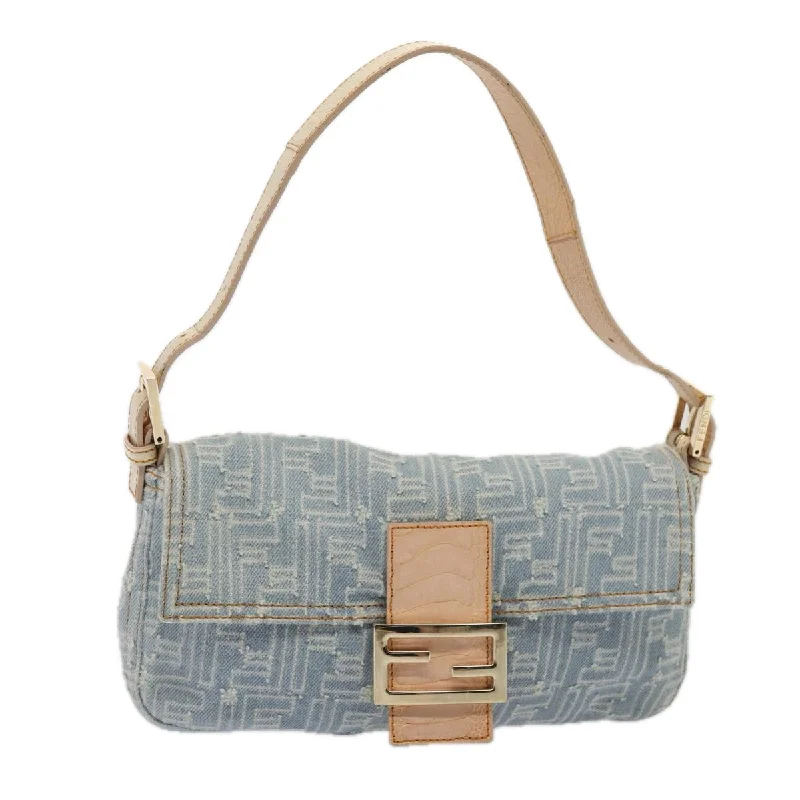 FENDI Zucca Canvas Mamma Baguette Shoulder Bag Denim Blue Gold  yk14276A