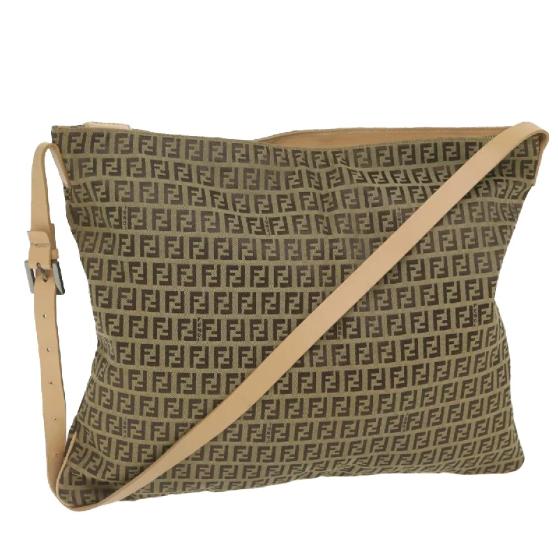 FENDI Zucchino Canvas Shoulder Bag Beige  62857