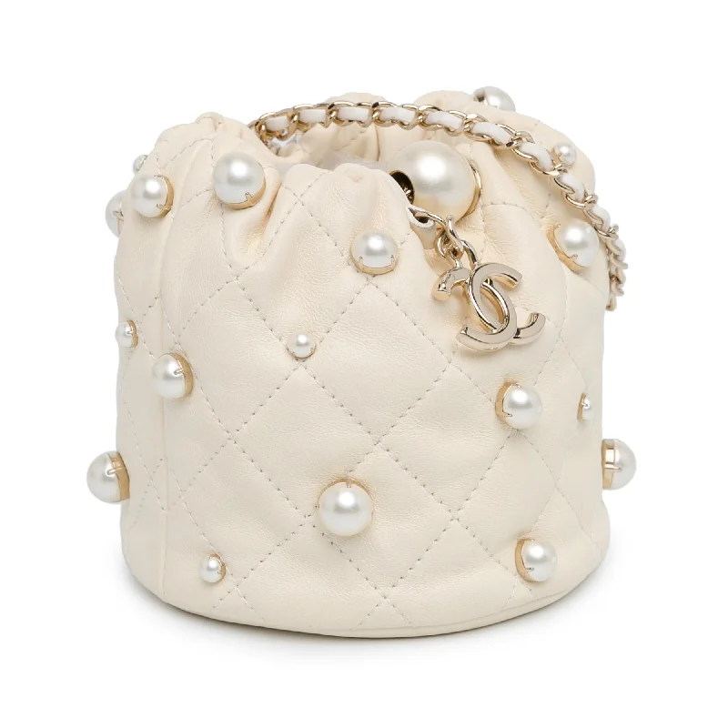 Chanel Mini Quilted Lambskin About Pearls Drawstring Bucket Bag (KIu1EB)