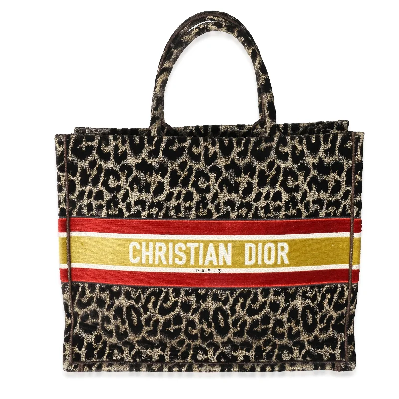 CHRISTIAN DIOR Brown Velvet Mizza Leopard Large Book Tote