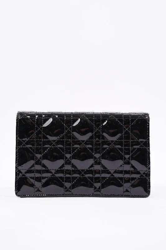 Christian Dior Womens Chain Pouch Cannage Patent Black