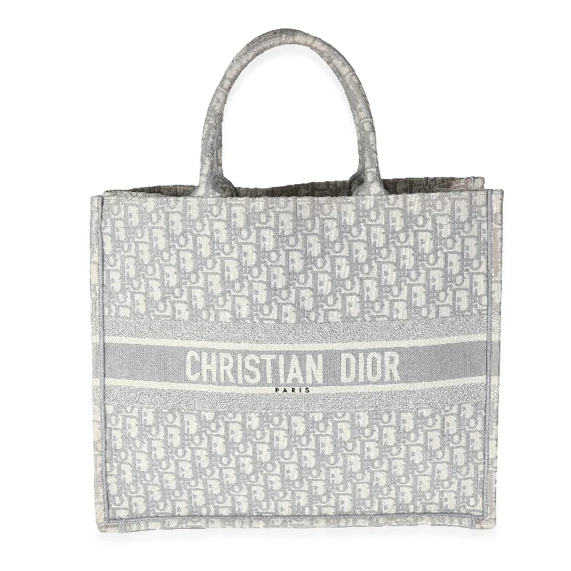 CHRISTIAN DIOR Ecru Gray Oblique Jacquard Large Book Tote