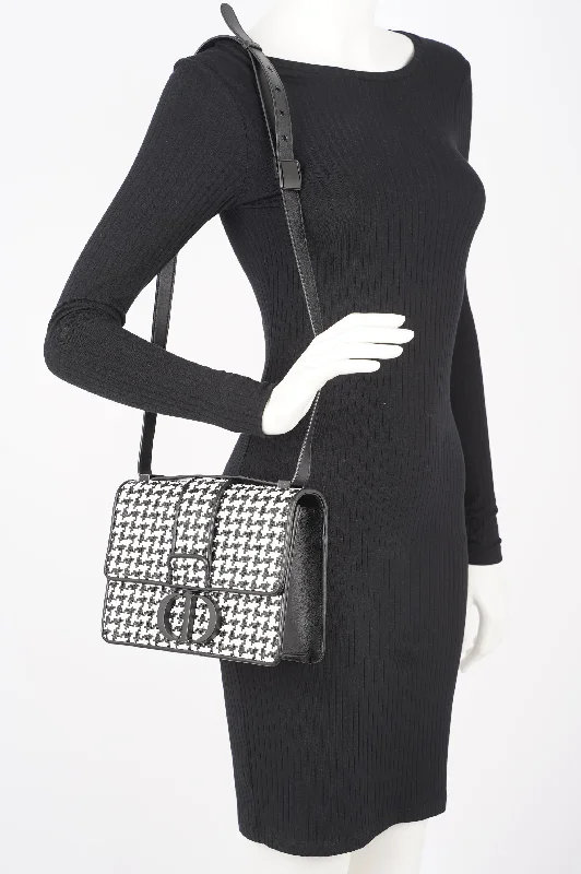 Christian Dior Womens Houndstooth 30 Montaigne Flap Bag Black / White