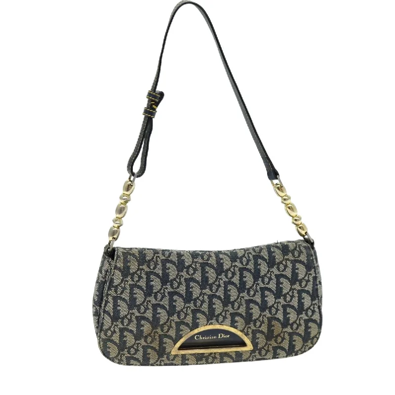 CHRISTIAN DIOR Trotter Canvas Maris Pearl Shoulder Bag Navy Auth 75455