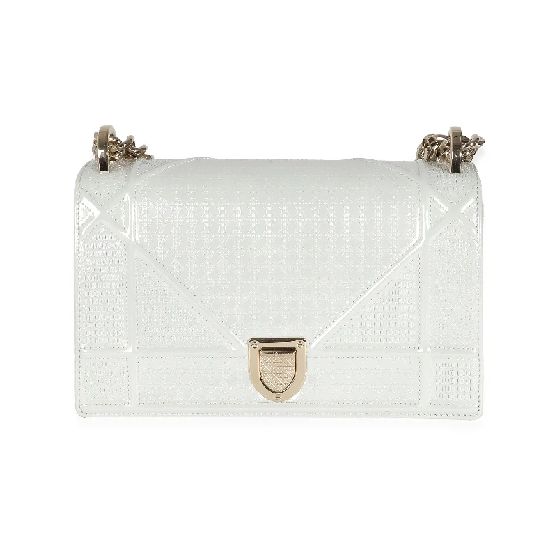 CHRISTIAN DIOR White Micro Cannage Patent Small Diorama Flap Bag