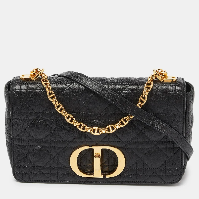 DIOR Black Cannage Leather Medium Caro Shoulder Bag