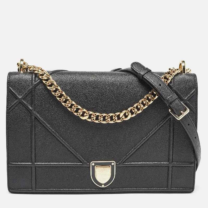 DIOR Black Leather Large ama Flap Shoulder Bag