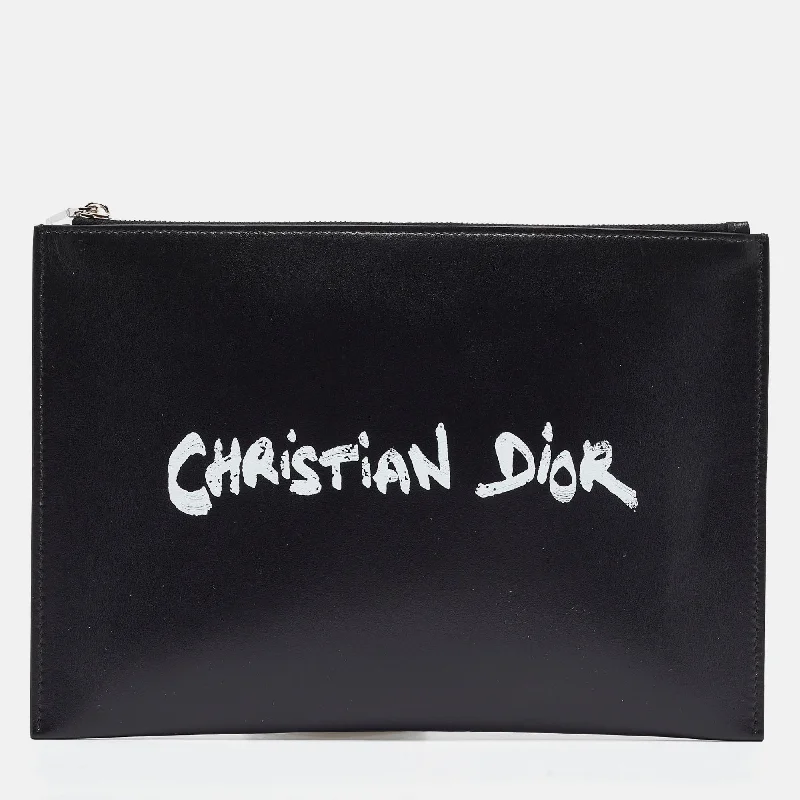 DIOR Black Leather Logo Slim Pouch