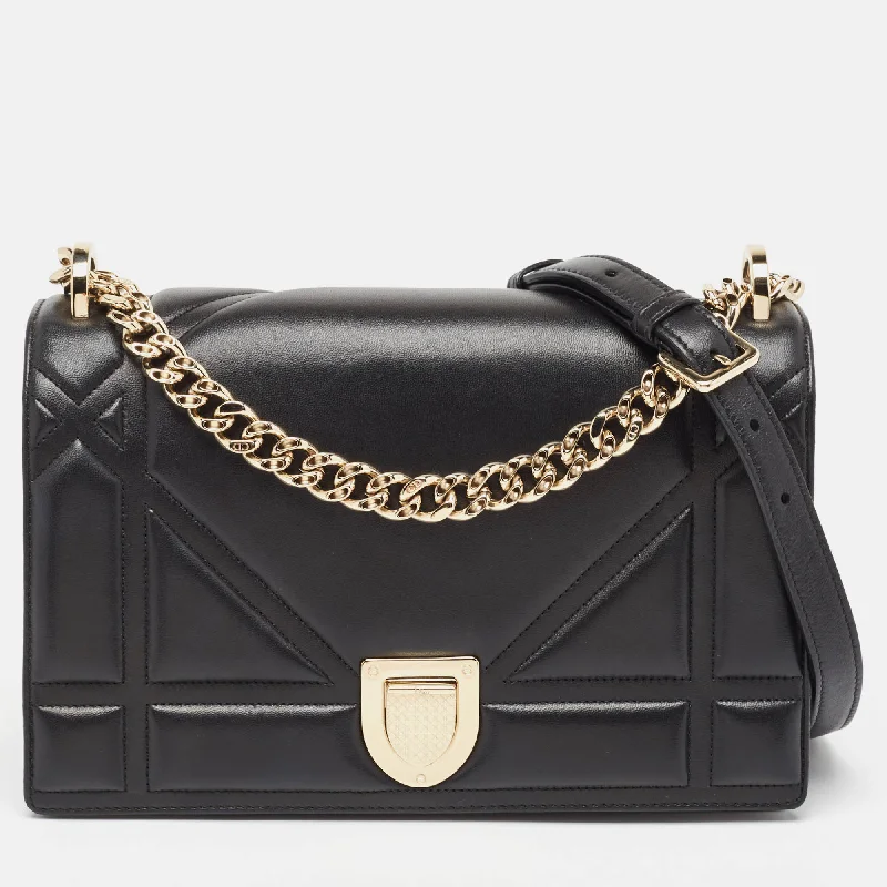 DIOR Black Leather Medium ama Flap Shoulder Bag