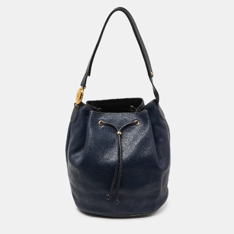 DIOR Blue Leather String Bucket Bag