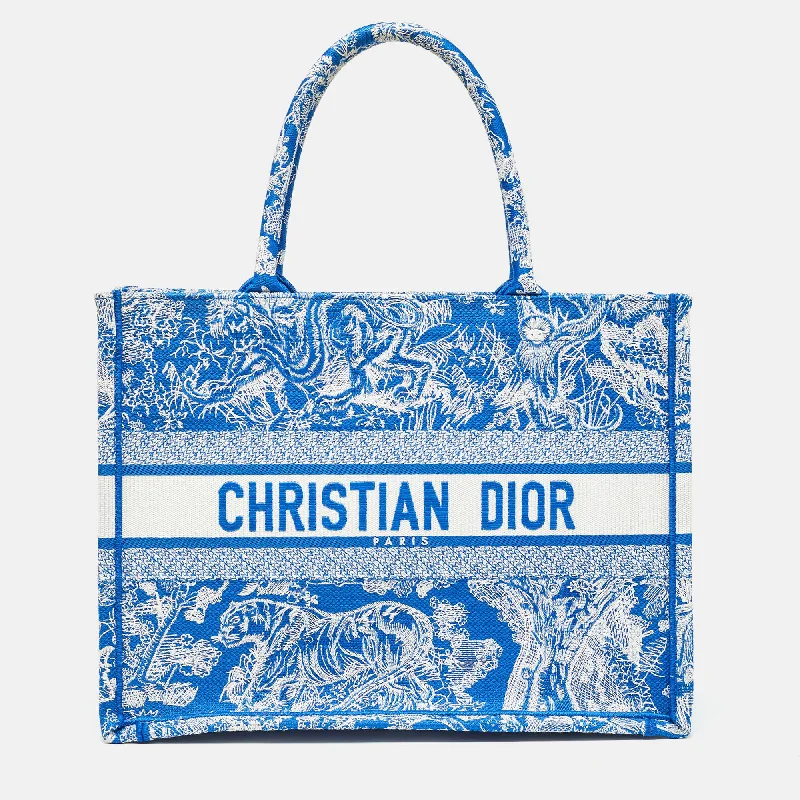 DIOR Blue/White Embroidered Canvas Medium Toile de Jouy Book Tote