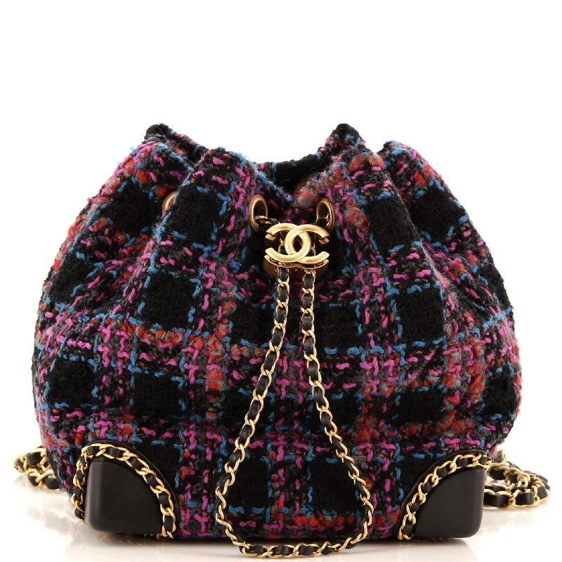 Chained Drawstring CC Bucket Backpack Quilted Tweed Small