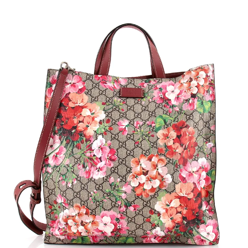 Convertible Soft Open Tote Blooms Print GG Coated Canvas Tall