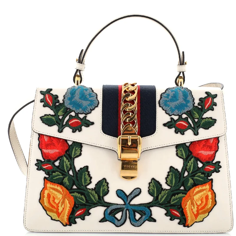 Sylvie Top Handle Bag Embroidered Leather Medium