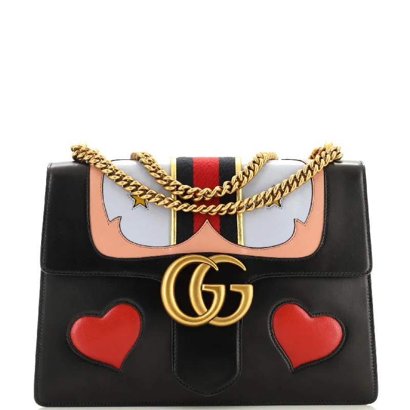 Web Heart GG Marmont Chain Shoulder Bag Leather Medium